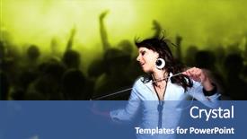  Presentation with night club - Slide deck featuring young woman listening music at disco or a night club background and a teal colored foreground