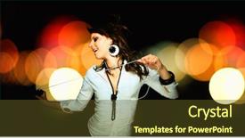  Presentation with modeling - Slide set with young woman listening music background and a  colored foreground