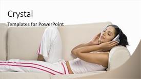  Presentation with listening woman - PPT theme having young woman listening to music background and a white colored foreground