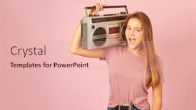  Presentation with vintage radio - Beautiful slide set featuring young-woman-listening-to-music backdrop and a lemonade colored foreground