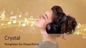  Presentation with listening woman - Amazing theme having young woman listening to music backdrop and a coral colored foreground