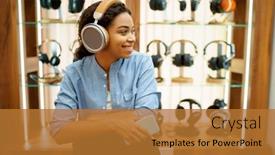  Presentation with music headphones - Slides having young-woman-listening-to-music background and a red colored foreground