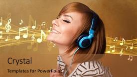  Presentation with music notes - Colorful presentation enhanced with young woman listening to music backdrop and a red colored foreground