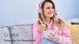  Presentation with chinese food - Presentation design featuring young-woman-listening-to-music background and a light gray colored foreground