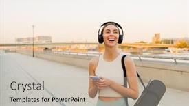  Presentation with music headphones - Slide set consisting of young-woman-listening-to-music background and a soft green colored foreground