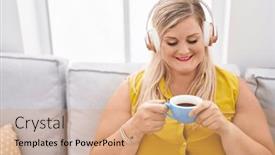  Presentation with coffee music - Presentation theme featuring young-woman-listening-to-music and a  colored foreground