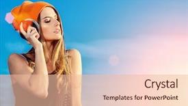  Presentation with listening woman - Audience pleasing theme consisting of young woman listening to music backdrop and a lemonade colored foreground