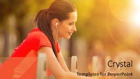  Presentation with listening woman - Audience pleasing presentation design consisting of young woman listening to music backdrop and a yellow colored foreground