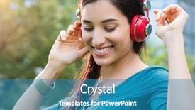  Presentation with free music - PPT theme featuring young woman listening to music background and a teal colored foreground