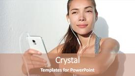  Presentation with music motivation - PPT layouts consisting of young woman listening to music with earphones on smart phone app for fitness motivation athlete runner in sportswear relaxing sitting getting inspired asian mixed race model background and a coral colored foreground