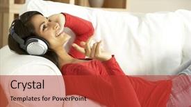  Presentation with asian music - Colorful presentation design enhanced with young woman listening to music backdrop and a red colored foreground