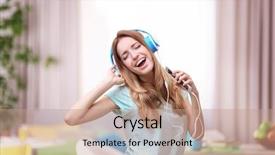  Presentation with laydy and music - Cool new slides with young woman listening to music backdrop and a coral colored foreground