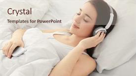  Presentation with music headphones - Colorful presentation theme enhanced with young woman listening to music backdrop and a lemonade colored foreground