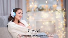  Presentation with listening woman - Audience pleasing presentation design consisting of young woman listening to music backdrop and a soft green colored foreground