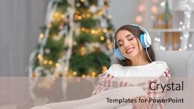  Presentation with christmas music - PPT layouts enhanced with young woman listening to music background and a soft green colored foreground