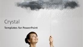  Presentation with cloud - Presentation theme consisting of young-woman-looking-above background and a light gray colored foreground