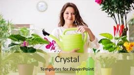  Presentation with plants tissue - Presentation theme having young woman looking after plants background and a yellow colored foreground