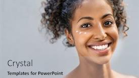  Presentation with african beauty - Colorful PPT theme enhanced with young-woman-looking-at-camera backdrop and a light gray colored foreground