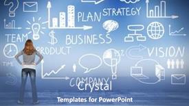  Presentation with innovation strategy - Beautiful presentation featuring young-woman-looking-at-innovation backdrop and a teal colored foreground