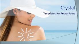  Presentation with summer sun - Presentation design having young woman looking at sun background and a sky blue colored foreground