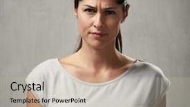  Presentation with face expression recognition - Colorful presentation theme enhanced with young woman looking camera incomprehension backdrop and a  colored foreground