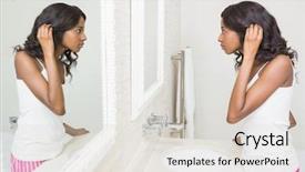  Presentation with self care - Presentation enhanced with young woman looking her self background and a lemonade colored foreground