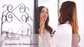  Presentation with mirror reflection - PPT theme enhanced with young woman looking herself reflection in mirror at home background and a lemonade colored foreground