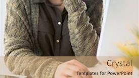  Presentation with course - Presentation theme enhanced with young-woman-looking-in-laptop background and a coral colored foreground