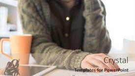  Presentation with course - Amazing PPT theme having young-woman-looking-in-laptop backdrop and a soft green colored foreground