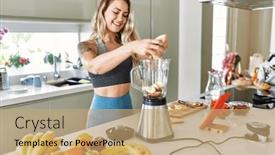  Presentation with recipe - PPT layouts with young-woman-looking-online-juice background and a coral colored foreground