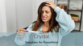  Presentation with pregnancy - Slide deck enhanced with young-woman-looking-pregnancy-test background and a light blue colored foreground