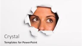  Presentation with rip paper - Theme enhanced with young-woman-looking-through-paper background and a white colored foreground