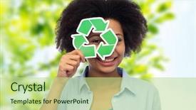  Presentation with african people - Slides featuring young woman looking through recycle background and a mint green colored foreground