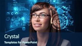  Presentation with futuristic glasses - Amazing slide set having young woman looking with futuristic backdrop and a navy blue colored foreground