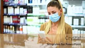  Presentation with coronavirus - Presentation design consisting of young-woman-looking background and a coral colored foreground