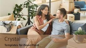  Presentation with living room - PPT theme consisting of young-woman-looking and a coral colored foreground