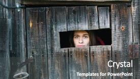  Presentation with crack - Presentation theme with young woman looking background and a gray colored foreground