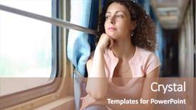  Presentation with train - Slides enhanced with young woman looks in train background and a coral colored foreground