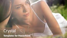  Presentation with drinking glass - Audience pleasing slide set consisting of young-woman-lying-in-meadow backdrop and a coral colored foreground