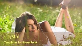  Presentation with meadow - Beautiful slide set featuring young-woman-lying-in-meadow backdrop and a red colored foreground