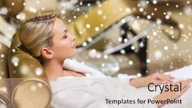  Presentation with young healthy people - Presentation design consisting of young woman lying on chaise background and a coral colored foreground