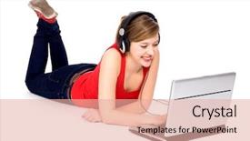  Presentation with floor - Theme featuring young woman lying on floor using laptop background and a lemonade colored foreground