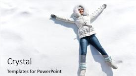  Presentation with snow aurora - Beautiful presentation design featuring young woman lying on snow backdrop and a sky blue colored foreground