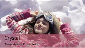  Presentation with ski - Presentation design having young-woman-lying-on-snow background and a coral colored foreground