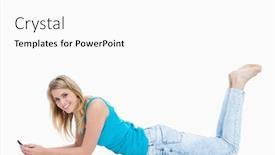  Presentation with lactation young woman breastfeeding - PPT layouts consisting of young woman lying on the floor with her legs held up is holding her mobile phone background and a white colored foreground