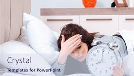  Presentation with time management - Amazing PPT theme having bed in time management backdrop and a sky blue colored foreground