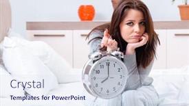  Presentation with time management - Amazing slides having young woman lying on the bed in time management concept backdrop and a sky blue colored foreground