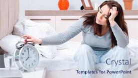  Presentation with time management - Amazing presentation design having young woman lying on the bed in time management concept backdrop and a sky blue colored foreground