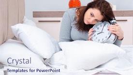  Presentation with management - PPT theme consisting of young woman lying on the bed in time management concept background and a sky blue colored foreground
