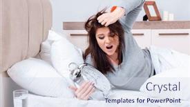  Presentation with time management - PPT layouts with young woman lying on the bed in time management concept background and a sky blue colored foreground